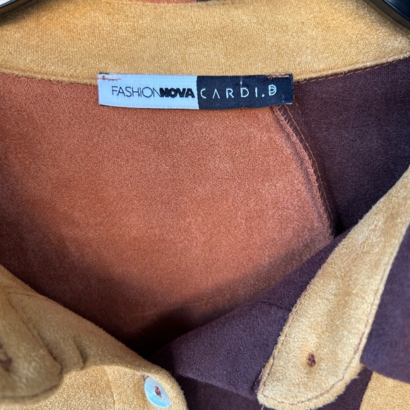 Fashion Nova x Cardi B Retro Faux Suede Stretchy Color Block Shirt Dress 1X - Picture 4 of 5